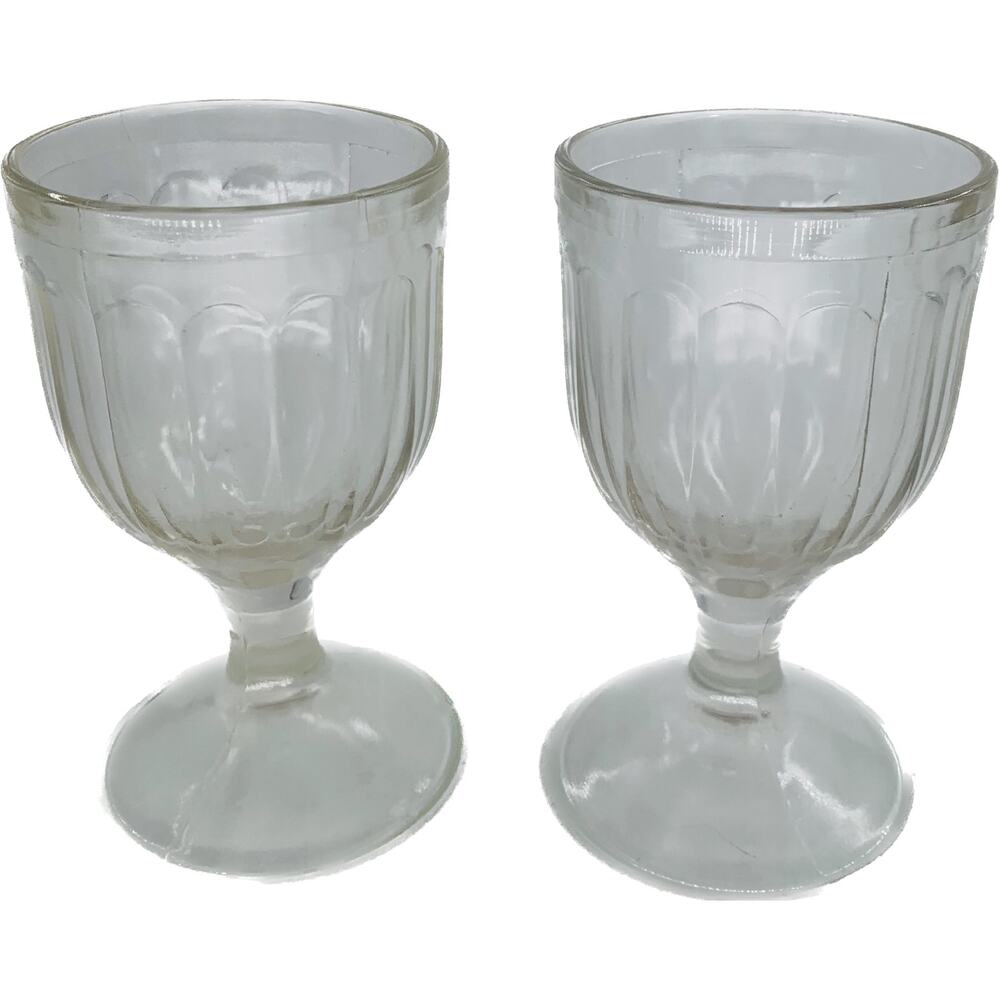Vintage Goblets Set Clear Pressed Glass 4 Ounce Lot of 2 Stemmed Ribbed Small